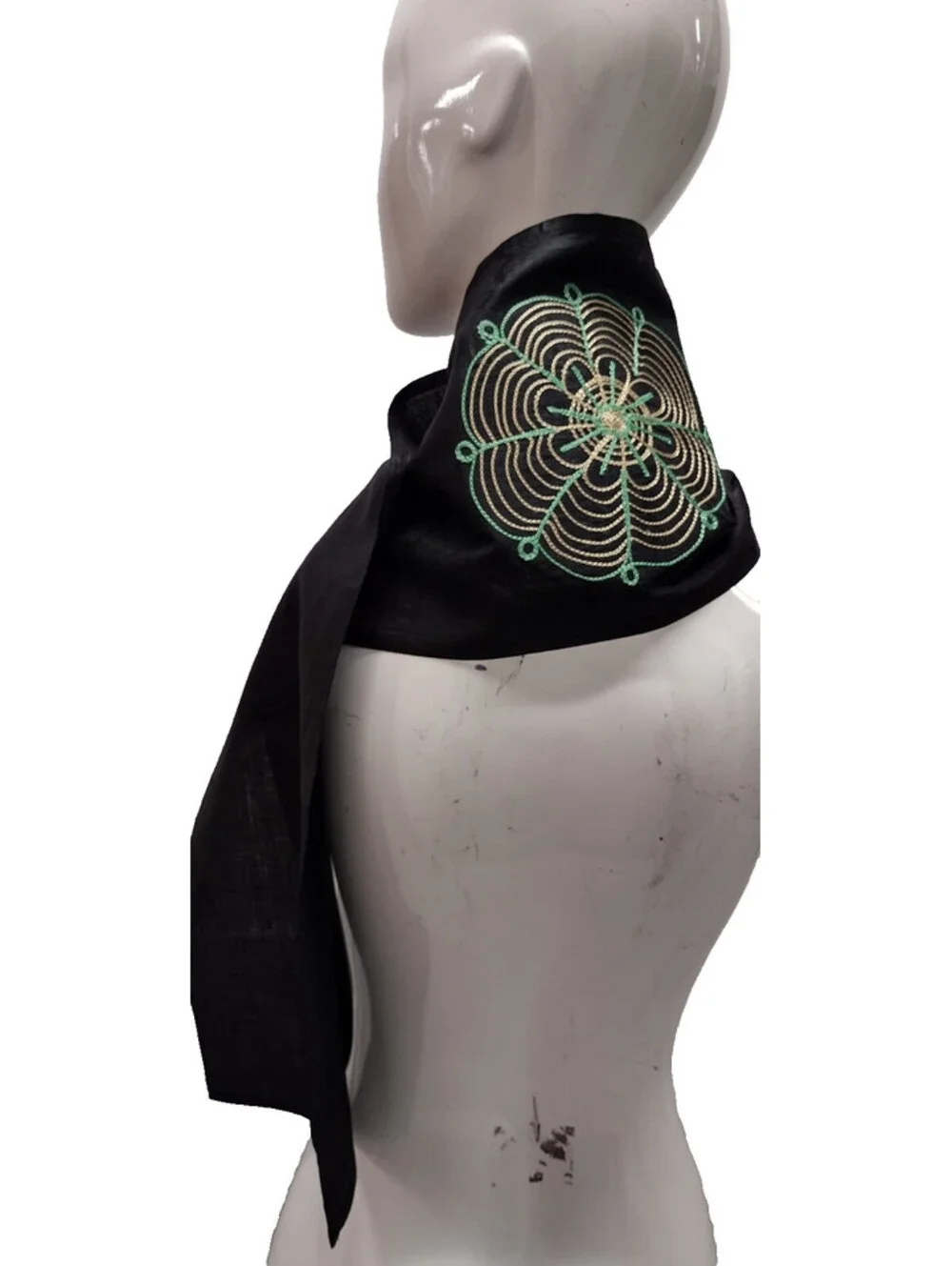 Vintage Spider Web Scarf Recangle Black Sturdy Cotton Embroidered - Planets Goth